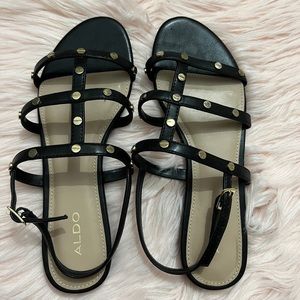 Aldo Astiria Leather Flat Sandals| Black| Size6.5